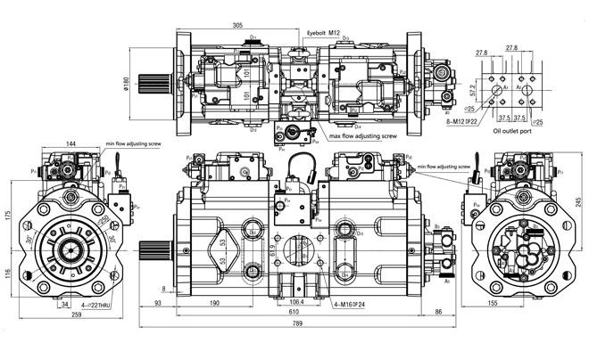 黑色川崎液压柱塞泵 K3V140DT-9N29-01 适用于沃尔沃 EC290 EC290B 挖掘机 0